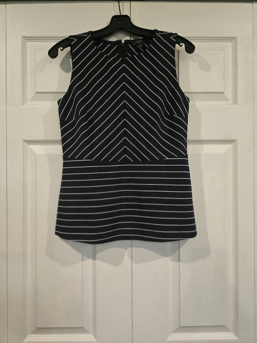 Ann Taylor Dark Navy and White Striped Sleeveless Peplum Top
